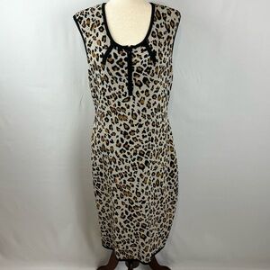 Calvin Klein Brown Animal Leopard Print Knit Sweater Dress Sleeveless Size L